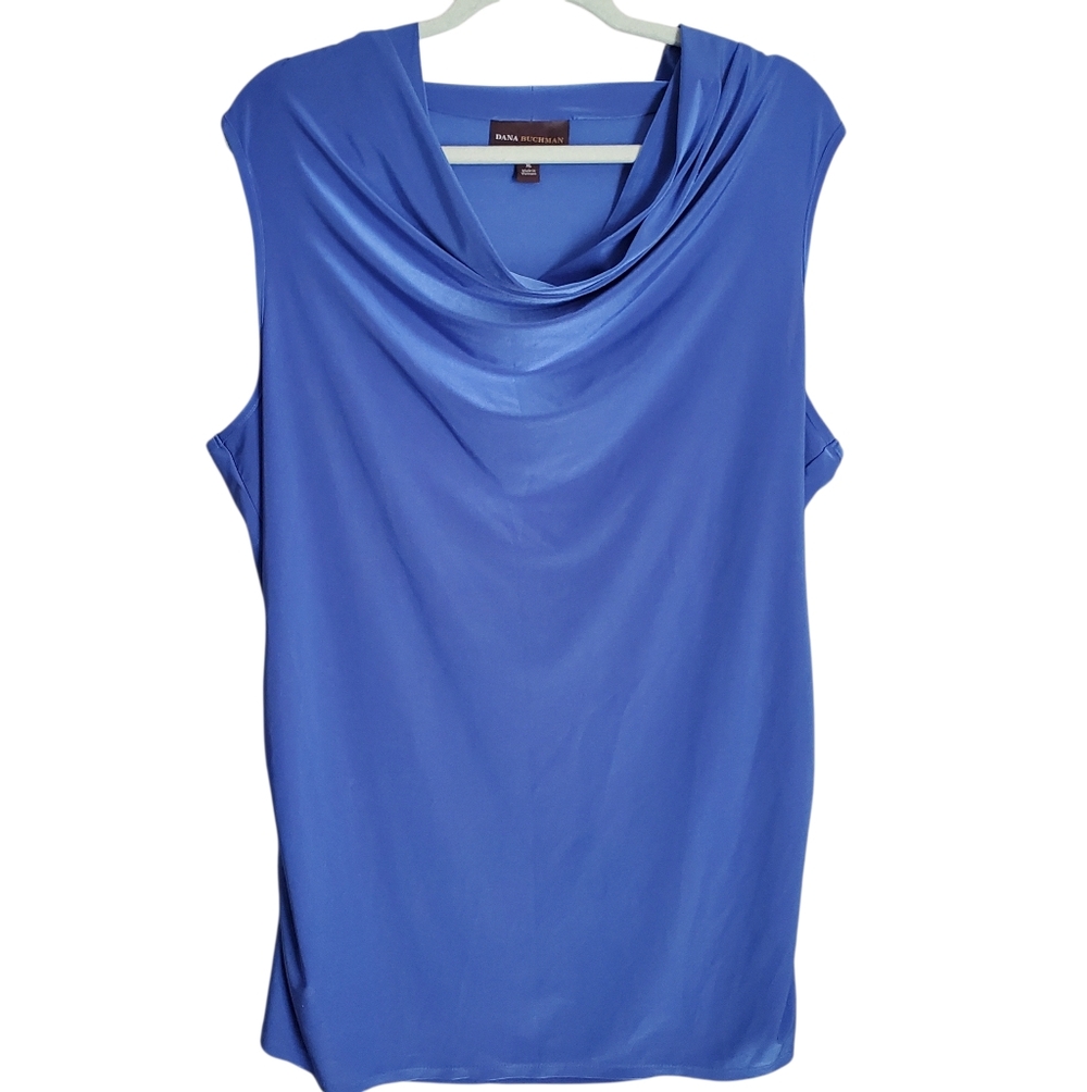 Dana Buchman Sleeveless Blue Blouse, Stretchy Formal Top, Office Evening